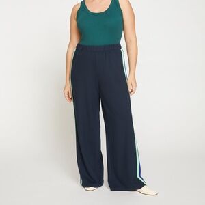 Universal Standard Stephanie Wide Leg Stripe Ponte Pants 33 Inch, size M, Navy